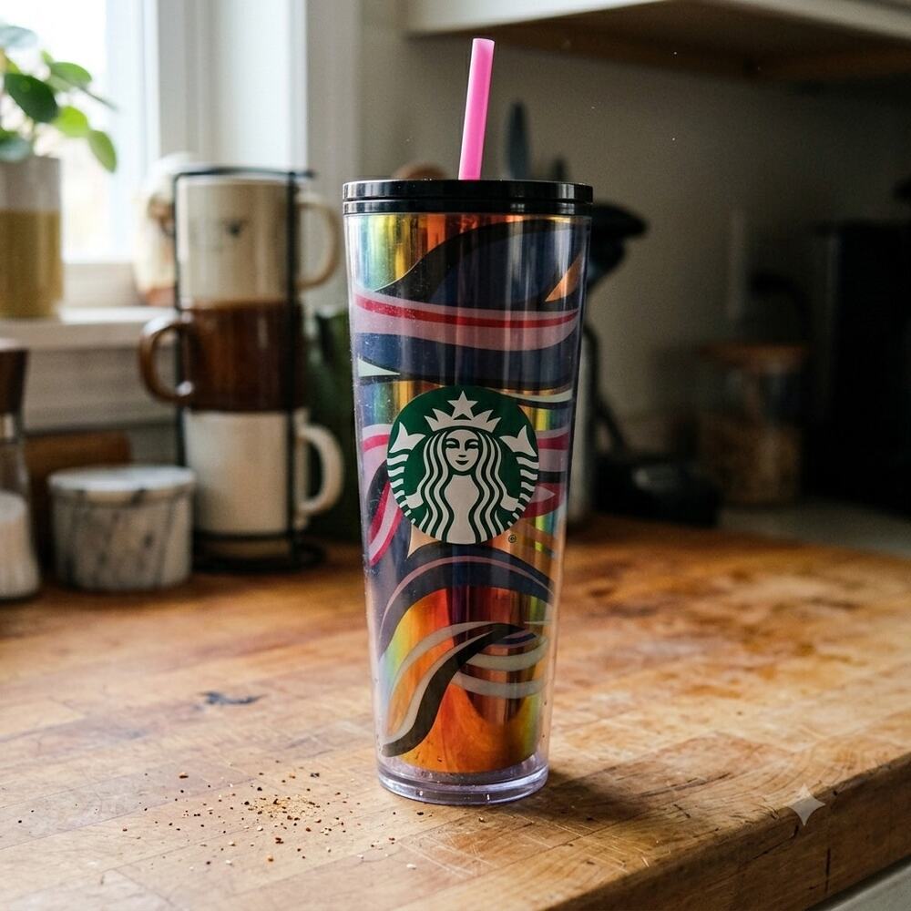 Starbucks 2021 Holiday Swirl Venti 24 oz Cold Cup Tumbler Pink Straw